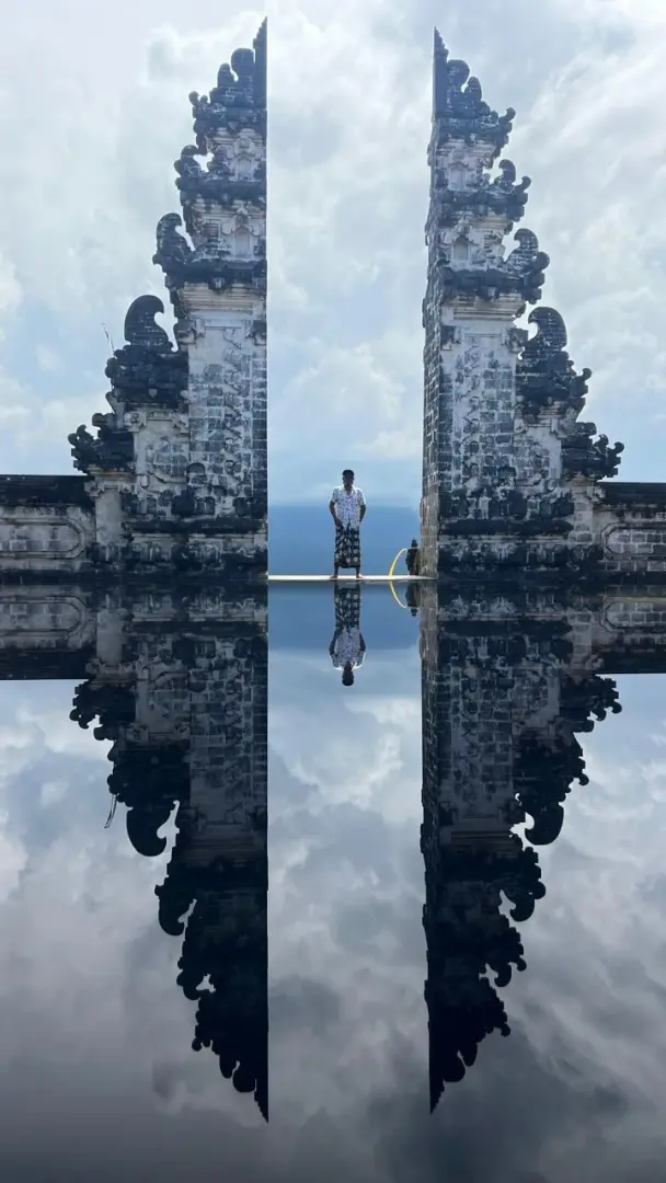 The Lempuyang temple gates reflected in water